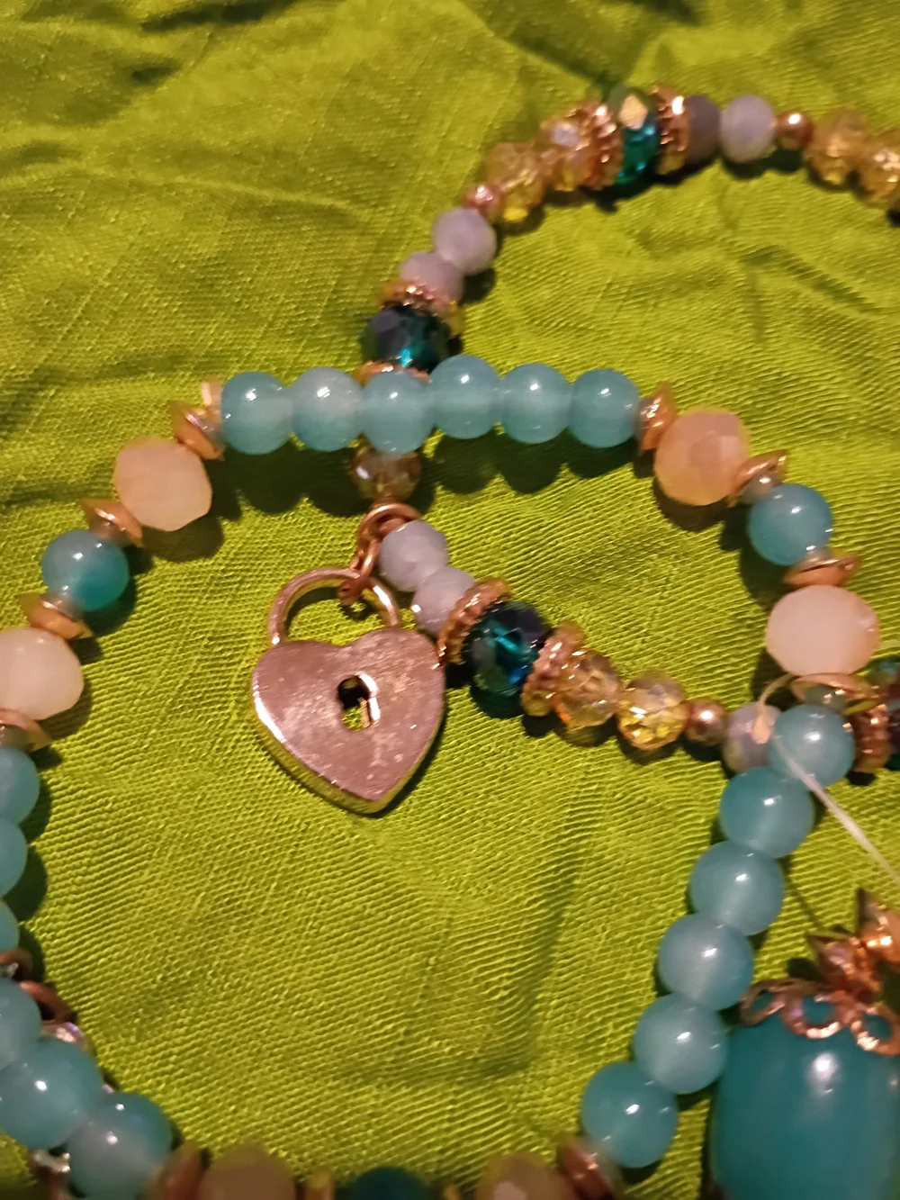 Gold Tone Stretch Bracelets with Aqua Beads – Set of 6 Bracelets. Nwot. OBO
